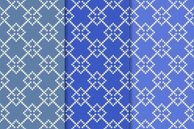 Web, Tekstil ve duvar kağıtları için geometrik Dikişsiz desen mavi seti