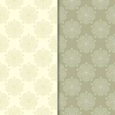 Zeytin yeşili çiçek desenleri. Tekstil ve duvar kağıtları için dikişsiz desen seti