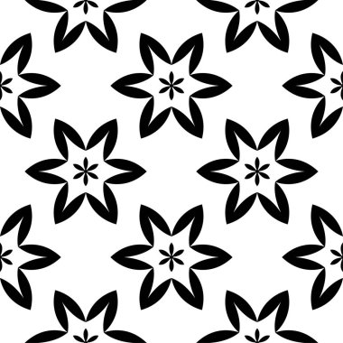 Beyaz arka planda siyah çiçek süsleme. Tekstil ve duvar kağıtları için seamless modeli