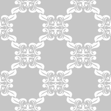 Gri arka plan üzerinde beyaz çiçek süsleme. Tekstil ve duvar kağıtları için seamless modeli