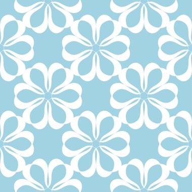 Mavi zemin üzerine beyaz çiçek süsleme. Tekstil ve duvar kağıtları için seamless modeli