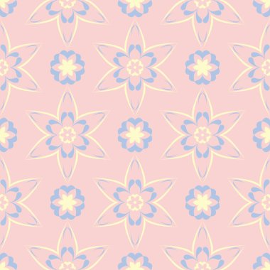 Çiçek seamless modeli. Soluk pembe arka plan duvar kağıtları, Tekstil ve kumaş için ışık mavi ve sarı çiçek öğeleri