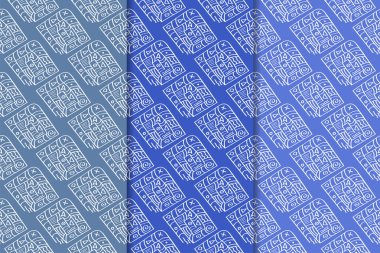 Mavi geometrik süsler. Web, Tekstil ve duvar kağıtları için dikey Dikişsiz desen seti