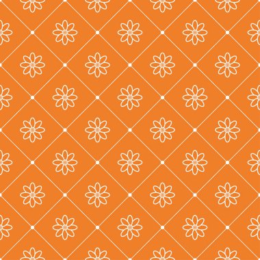 Turuncu zemin üzerine beyaz çiçek süsleme. Tekstil ve duvar kağıtları için seamless modeli
