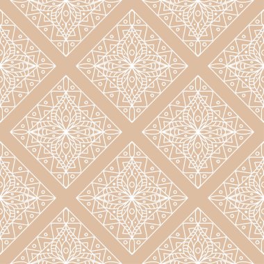 Bej ve beyaz geometrik süsleme. Web, Tekstil ve duvar kağıtları için seamless modeli