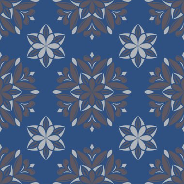 Sorunsuz arka plan. Mavi ve gri çiçek desenli duvar kağıdı, Tekstil ve kumaş için