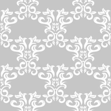 Gri arka plan üzerinde beyaz çiçek tasarım. Tekstil ve duvar kağıtları için seamless modeli