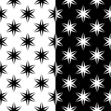 Siyah ve beyaz çiçek arka planlar. Tekstil ve duvar kağıtları için dikişsiz desen seti