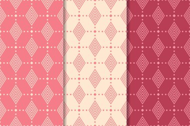 Kiraz kırmızısı geometrik süsler. Web, Tekstil ve duvar kağıtları için dikey Dikişsiz desen seti