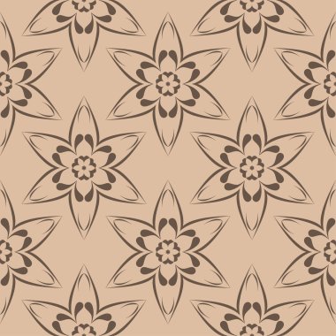 Bej renkli arka plan üzerinde kahverengi çiçek süsleme. Tekstil ve duvar kağıtları için seamless modeli