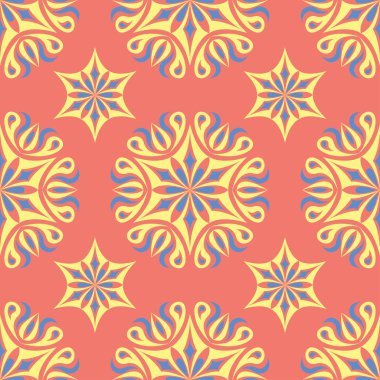 Çiçek kırmızı seamless modeli. Arka plan duvar kağıtları, Tekstil ve kumaş için sarı ve mavi çiçek öğeleri ile parlak renkli