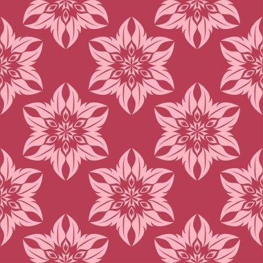 Kırmızı zemin üzerine çiçek süsleme. Tekstil ve duvar kağıtları için seamless modeli