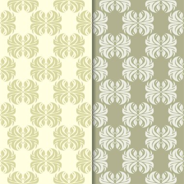 Zeytin yeşili çiçek arka planlar. Tekstil ve duvar kağıtları için dikişsiz desen seti