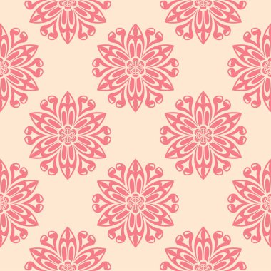 Bej renkli arka plan üzerinde kırmızı çiçek öğeleri. Tekstil ve duvar kağıtları için seamless modeli