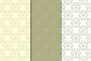 Zeytin yeşili çiçek arka planlar. Tekstil ve duvar kağıtları için dikişsiz desen seti