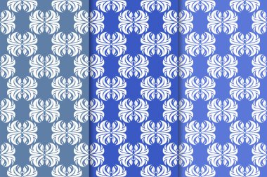 Çiçek süsler kümesi. Mavi dikey Dikişsiz desen. Duvar kağıdı arka plan