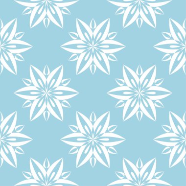 Mavi zemin üzerine beyaz çiçek süsleme. Tekstil ve duvar kağıtları için seamless modeli