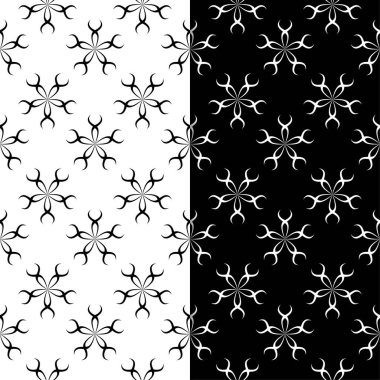 Siyah ve beyaz çiçek arka planlar. Tekstil ve duvar kağıtları için dikişsiz desen seti