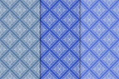 Mavi geometrik süsler. Web, Tekstil ve duvar kağıtları için dikey Dikişsiz desen seti