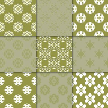 Zeytin Yeşil çiçekli süsler. Kağıt için dikişsiz desen koleksiyonu Tekstil