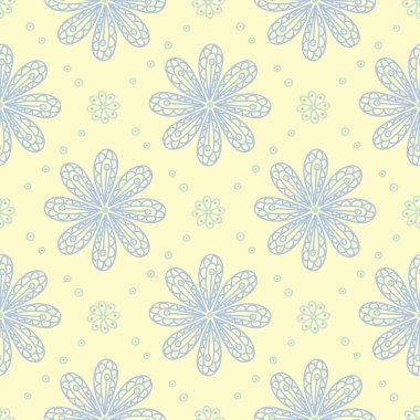 Çiçek desenli sorunsuz arka plan. Bej renkli arka plan duvar kağıtları, Tekstil ve kumaş için mavi ve yeşil ışık çiçek öğeleri ile