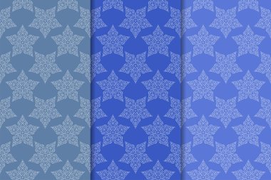 Mavi çiçekli süsler. Dikey Dikişsiz desen seti. Duvar kağıdı arka plan