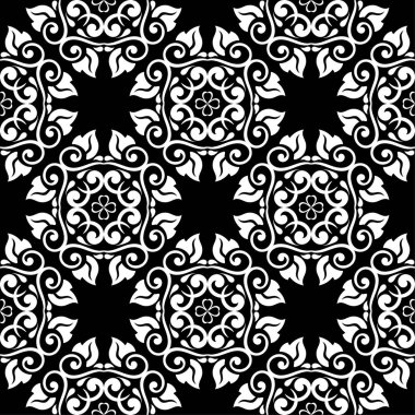 Siyah ve beyaz çiçek süsleme. Tekstil ve duvar kağıtları için seamless modeli