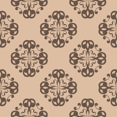 Bej renkli arka plan üzerinde kahverengi çiçek süsleme. Tekstil ve duvar kağıtları için seamless modeli