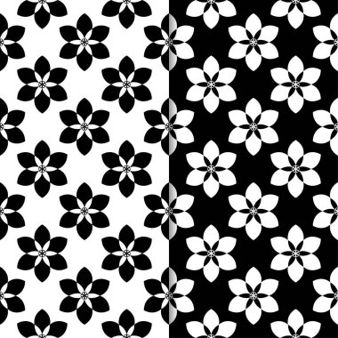 Siyah ve beyaz çiçek arka planlar. Tekstil ve duvar kağıtları için dikişsiz desen seti