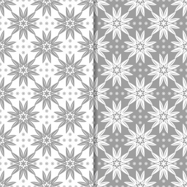 Beyaz ve gri arka plan çiçek kümesi. Tekstil ve duvar kağıtları için dikişsiz desen