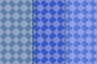 Web, Tekstil ve duvar kağıtları için geometrik Dikişsiz desen mavi seti