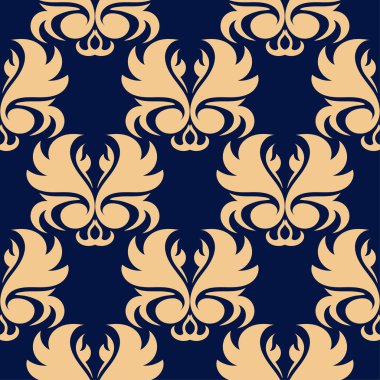 Mavi zemin üzerine altın çiçek. Tekstil ve duvar kağıtları için seamless modeli