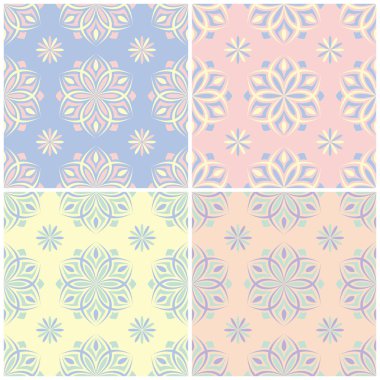 Soluk renkli kesintisiz arka plan duvar kağıtları, Tekstil ve kumaş çiçek desenleri ile set