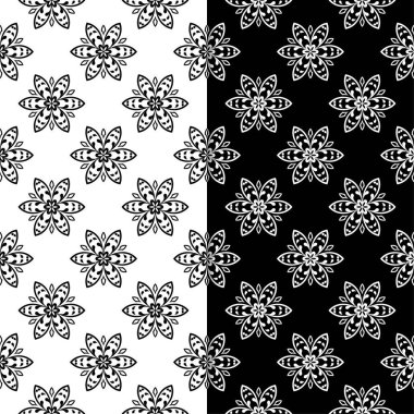 Siyah ve beyaz çiçek arka ayarlayın. Tekstil ve duvar kağıtları için dikişsiz desen