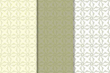 Zeytin yeşili ve beyaz geometrik süsler. Web, Tekstil ve duvar kağıtları için dikey Dikişsiz desen seti