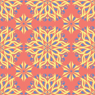 Çiçek kırmızı seamless modeli. Arka plan duvar kağıtları, Tekstil ve kumaş için sarı ve mavi çiçek öğeleri ile parlak renkli