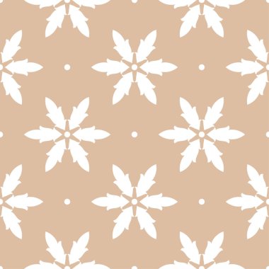 Bej renkli arka plan üzerinde beyaz çiçek süsleme. Tekstil ve duvar kağıtları için seamless modeli