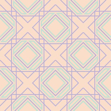 Geometrik seamless modeli. Bej renkli arka plan duvar kağıtları, Tekstil ve kumaş için mor ve mavi öğeleri ile