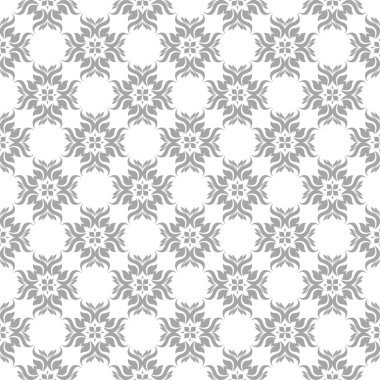 Beyaz arka plan üzerine açık gri çiçek süsleme. Tekstil ve duvar kağıtları için seamless modeli