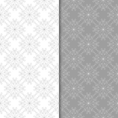 Beyaz ve gri çiçek süs tasarımlar. Tekstil ve duvar kağıtları için dikişsiz desen seti