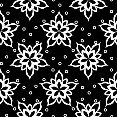 Siyah ve beyaz çiçek süsleme. Tekstil ve duvar kağıtları için seamless modeli