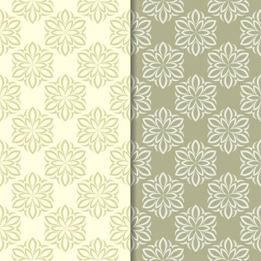 Zeytin yeşili çiçek süs arka planlar. Tekstil ve duvar kağıtları için dikişsiz desen seti