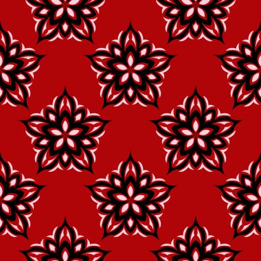 Siyah ve beyaz çiçek tasarım ile kırmızı seamless modeli. Duvar kağıdı arka plan