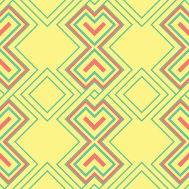 Geometrik yeşil ve pembe elemanları ile Seamless modeli. Sarı çok renkli arka plan duvar kağıtları, Tekstil ve kumaş için