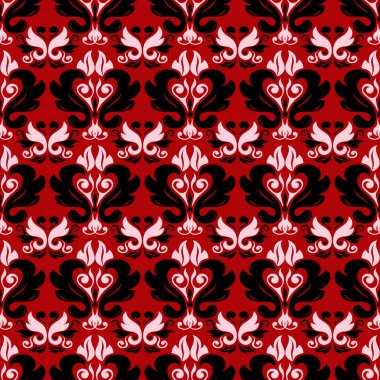 Siyah ve beyaz çiçek tasarım ile kırmızı seamless modeli. Duvar kağıdı arka plan