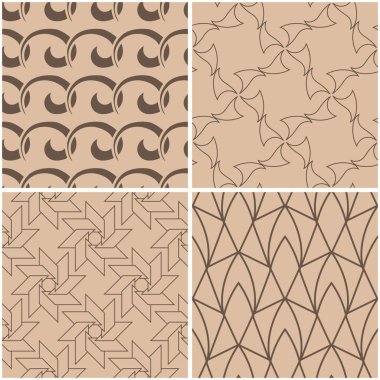 Geometrik desenler. Sorunsuz arka plan bej ve kahverengi kümesi. Vektör çizim.