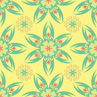 Çiçek seamless modeli. Arka plan duvar kağıtları, Tekstil ve kumaş için pembe ve yeşil çiçek öğeleri ile parlak renkli