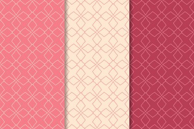 Kiraz kırmızısı geometrik süsler. Web, Tekstil ve duvar kağıtları için dikey Dikişsiz desen seti