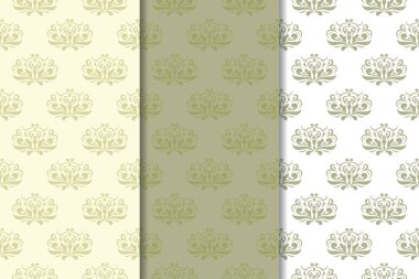 Zeytin yeşili çiçek arka planlar. Tekstil ve duvar kağıtları için dikişsiz desen seti