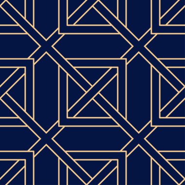 Mavi zemin üzerine altın geometrik süsleme. Web, Tekstil ve duvar kağıtları için seamless modeli